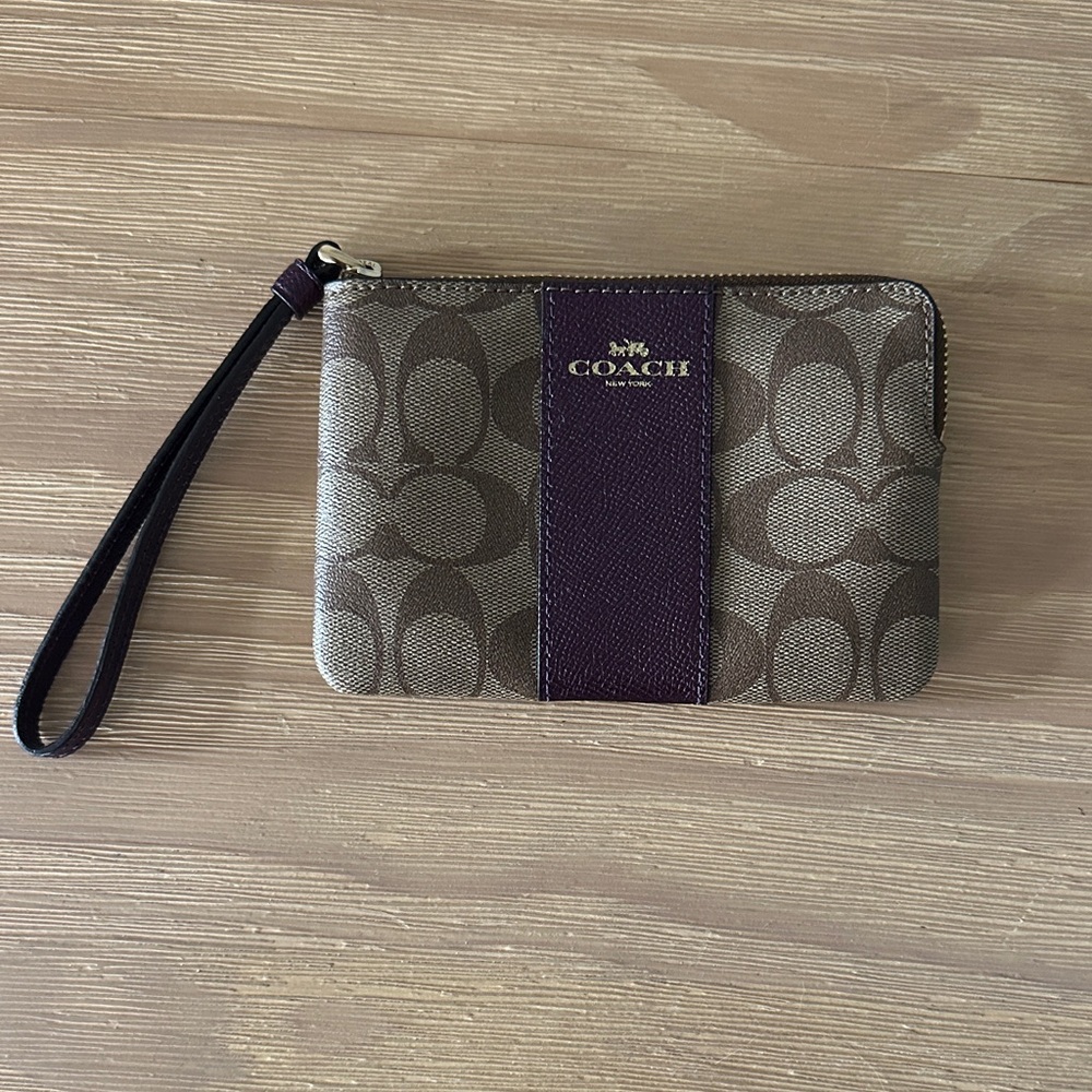 Coach Signature Brown and Purple Wristlet